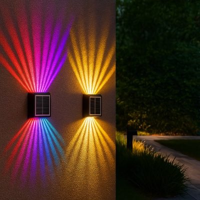 Solární nástěnné světlo - 10-12h provozu, dvojitý paprsek, IP65, RGB | ORALUMI